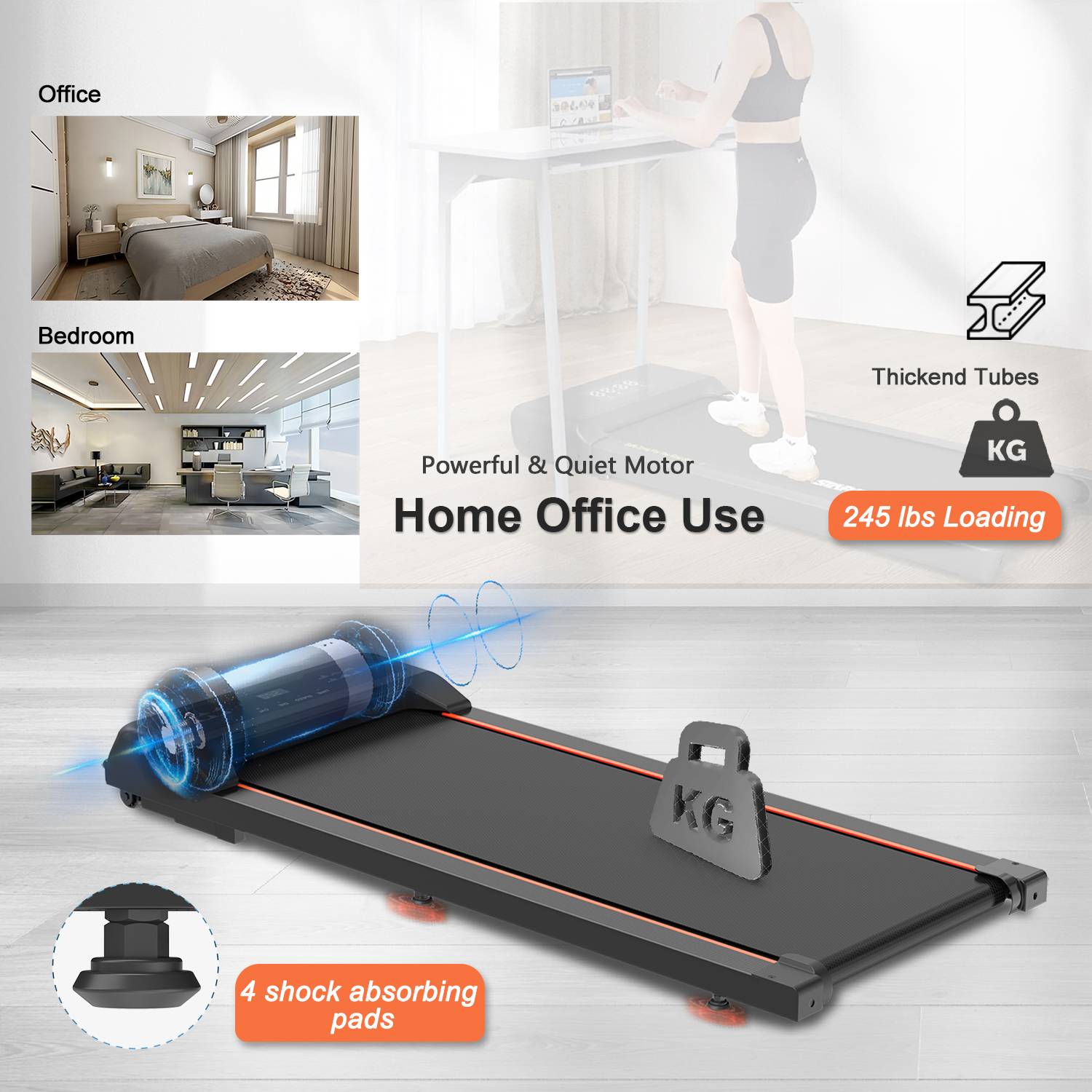 Under desk treadmill in use under office desk