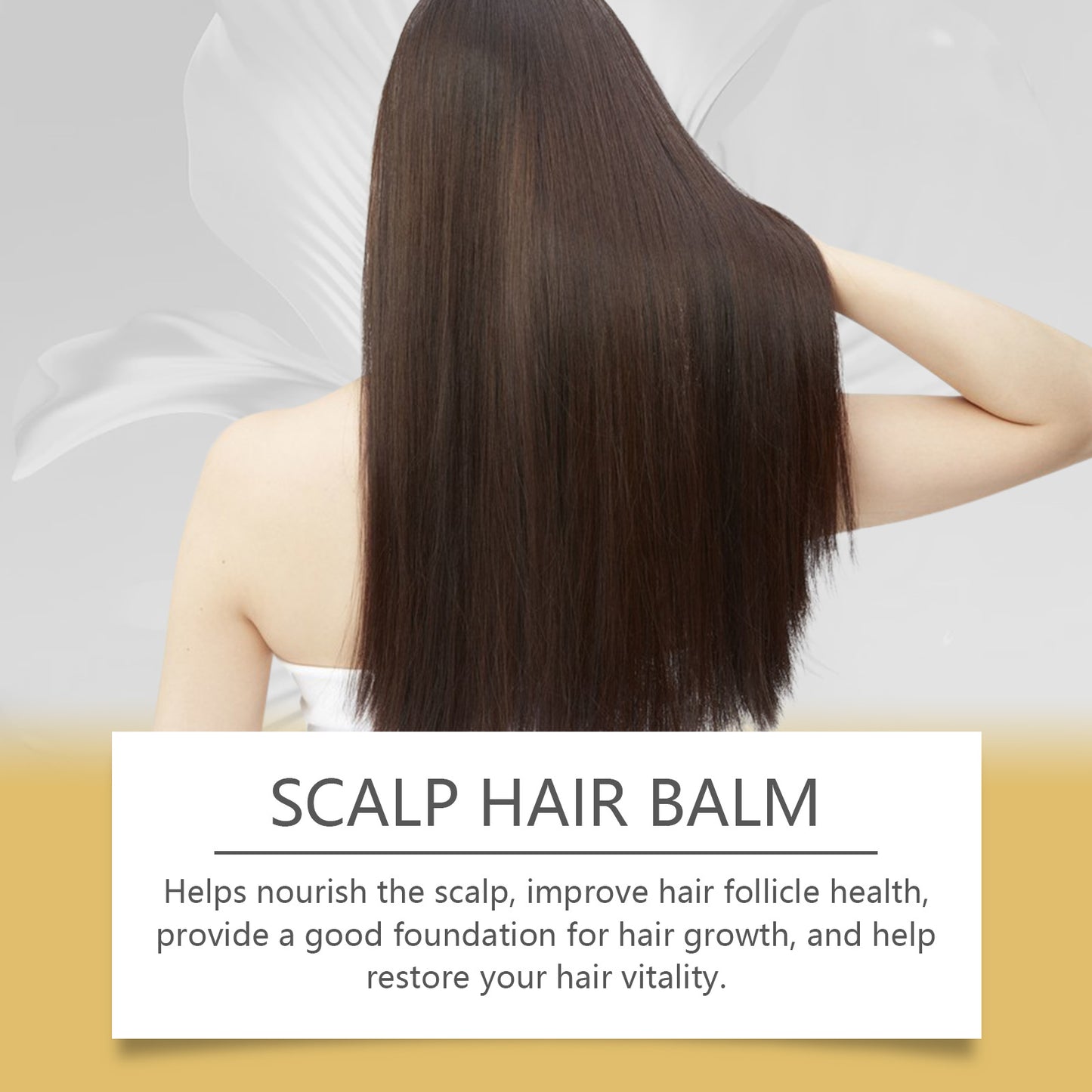Hair Care Cream for nourishing scalp and improving hair vitality, featuring a model with smooth, healthy hair.