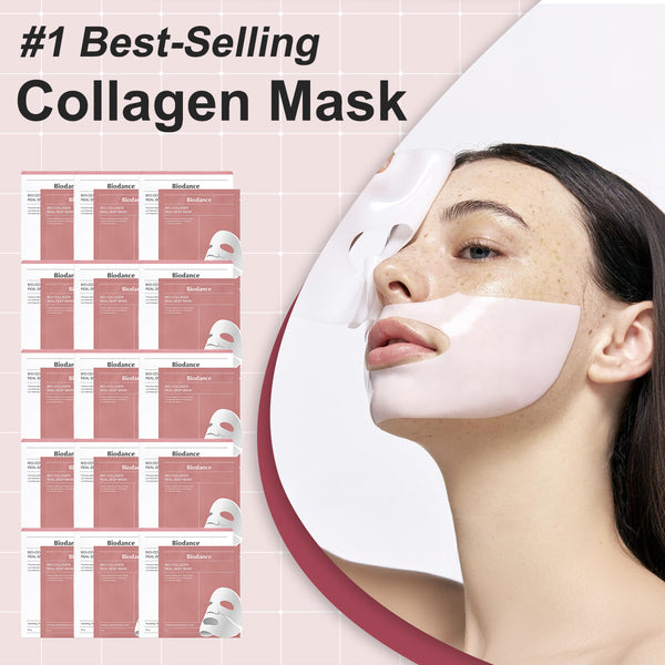 Collagen face mask applied on face during skincare routine