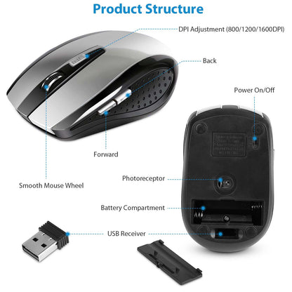 2.4G wireless gaming mouse ergonomic USB receiver