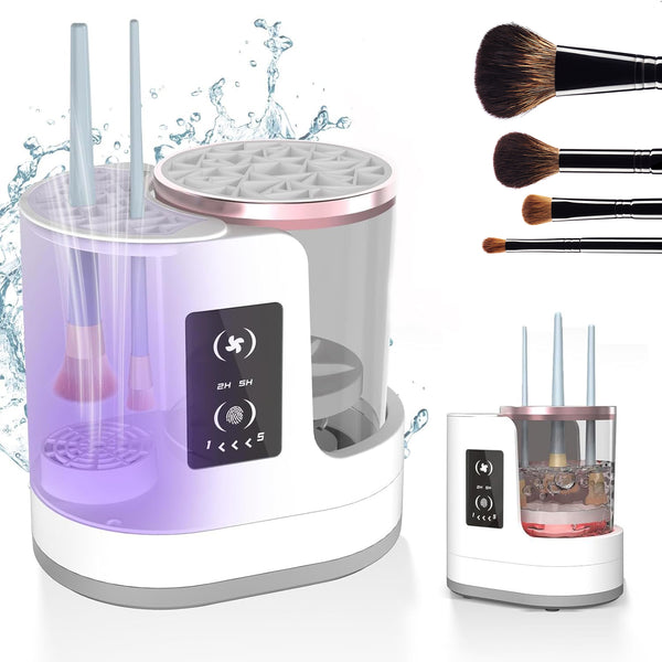 makeup brush cleaner spinning brush during cleaning