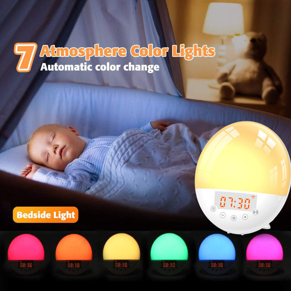 Sunrise alarm clock glowing with gradual warm light effect