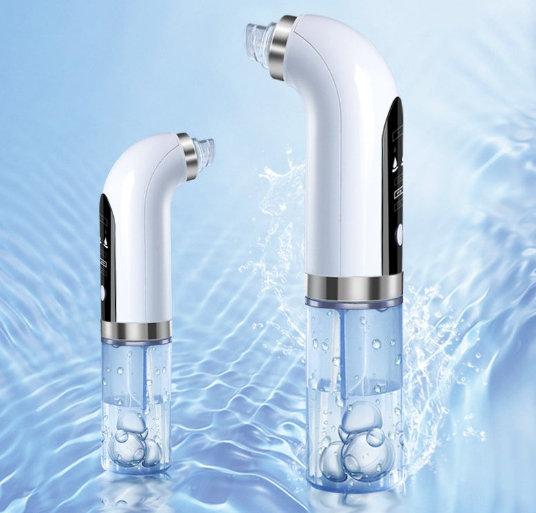 Blackhead Vacuum device with water splashes, showcasing two sizes of the pore cleaner tool, designed for effective skincare.