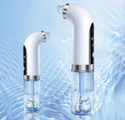 Blackhead Vacuum device with water splashes, showcasing two sizes of the pore cleaner tool, designed for effective skincare.