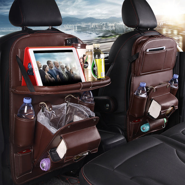 car seat organizer PU leather storage bag with tray