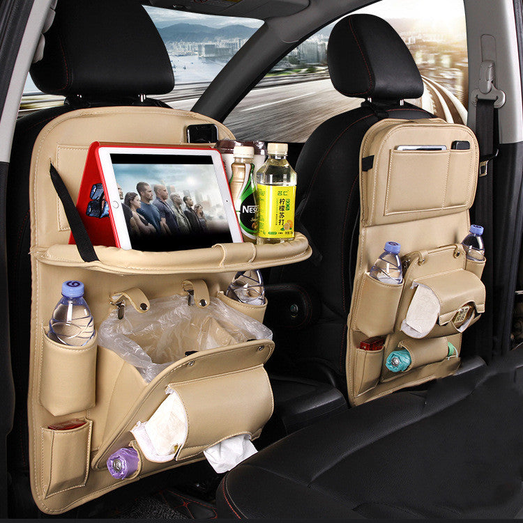 Luxury PU Leather Car Seat Organizer with Fold-Down Tray