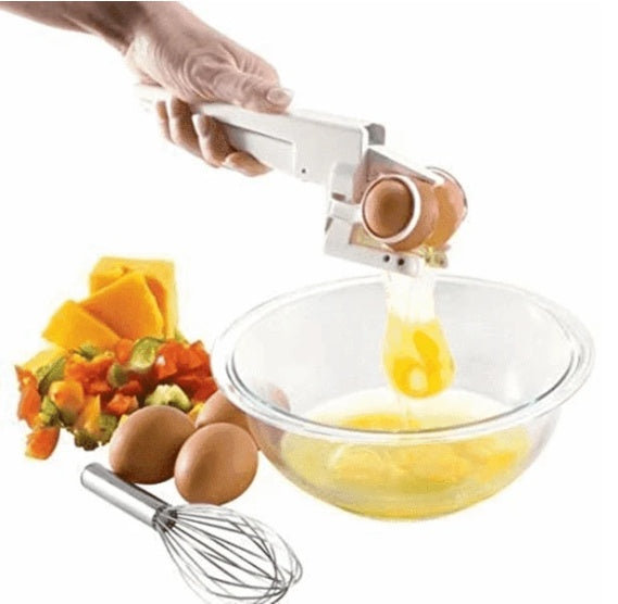 egg cracker tool opening egg cleanly into bowl