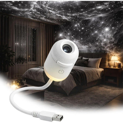 starry sky projector lighting up bedroom ceiling