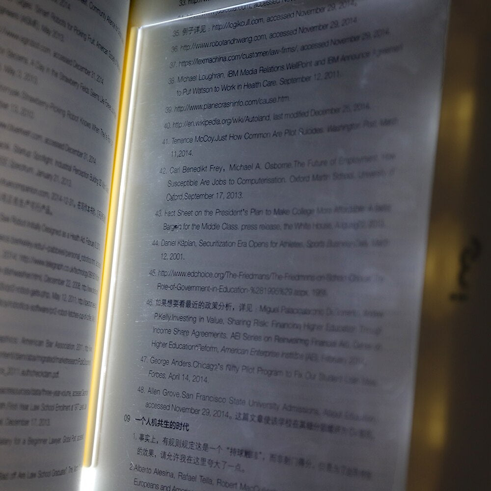 Dimmable LED reading lamp illuminating an open book for comfortable night reading