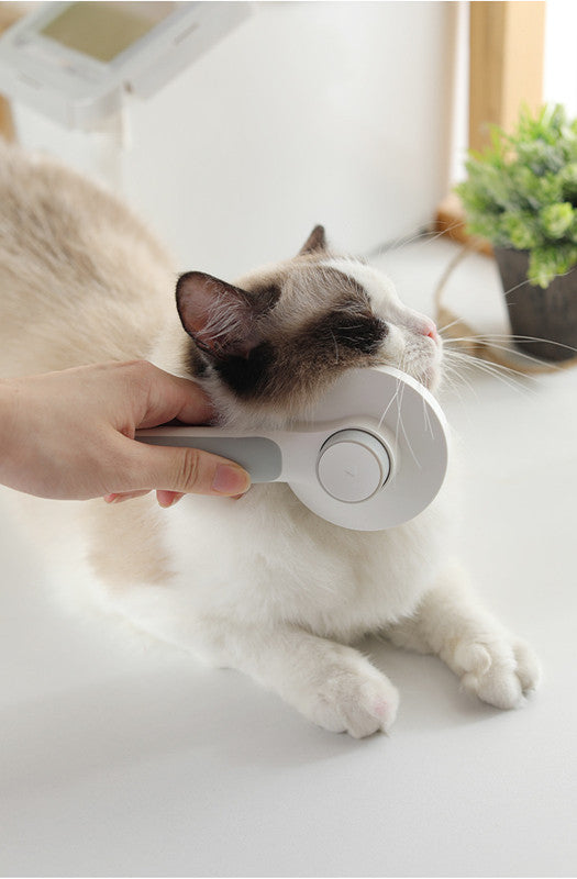 pet grooming brush in use on dog removing loose fur