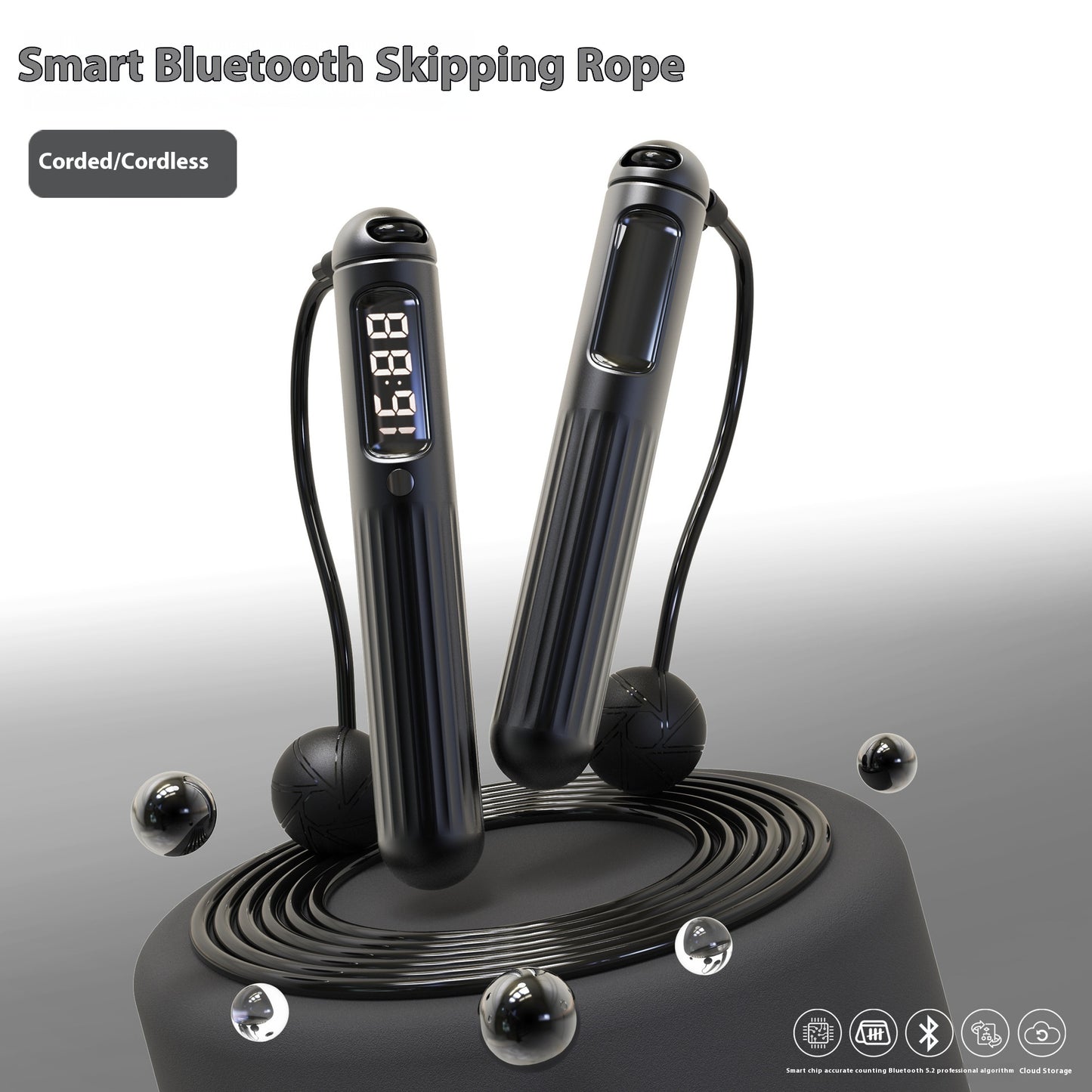 smart jump rope in use during home workout