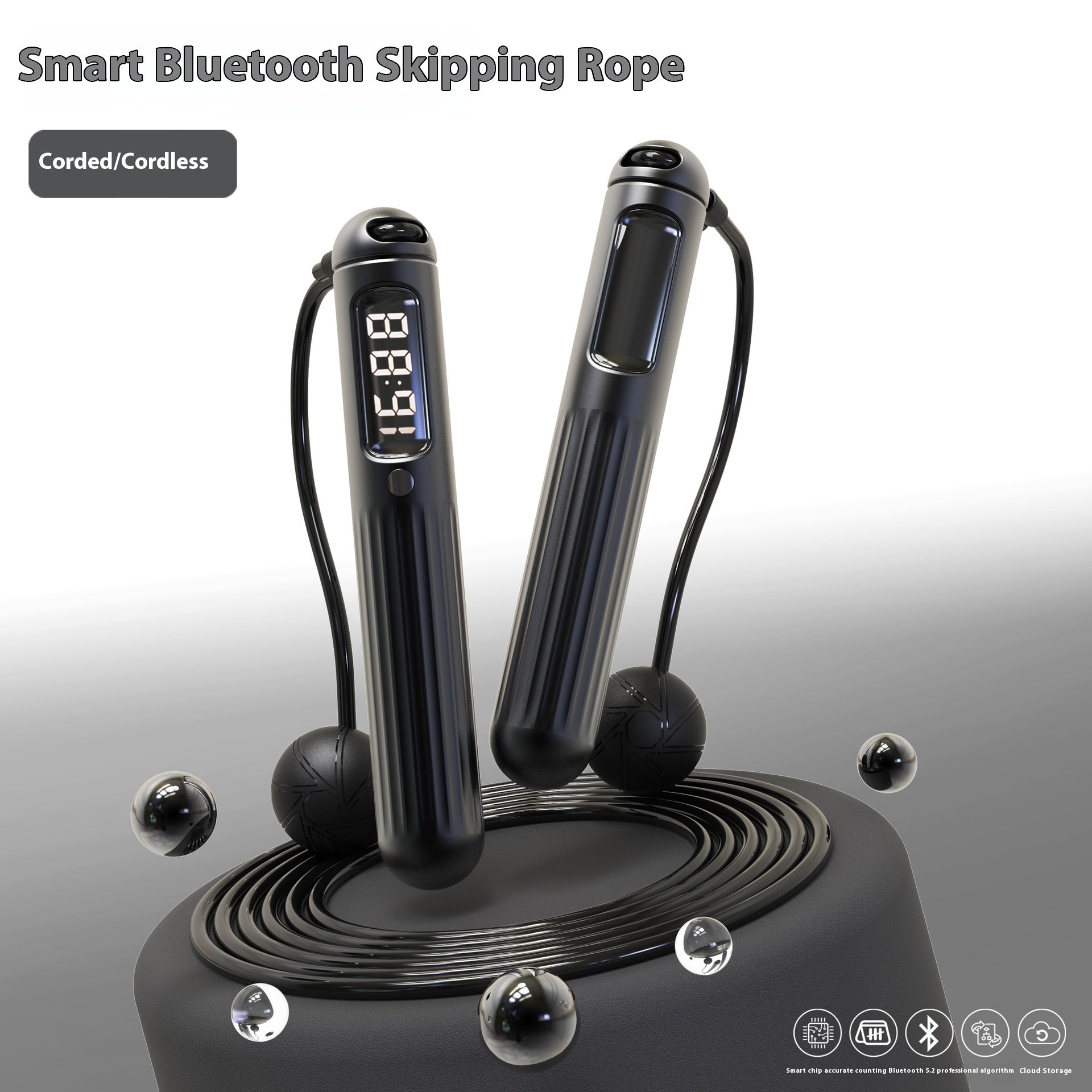 smart jump rope in use during home workout
