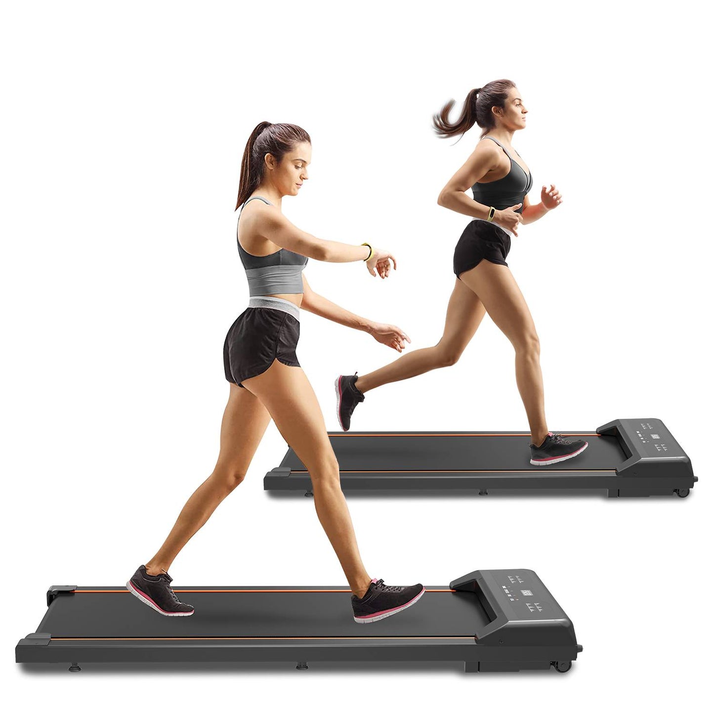 Under desk treadmill in use under office desk