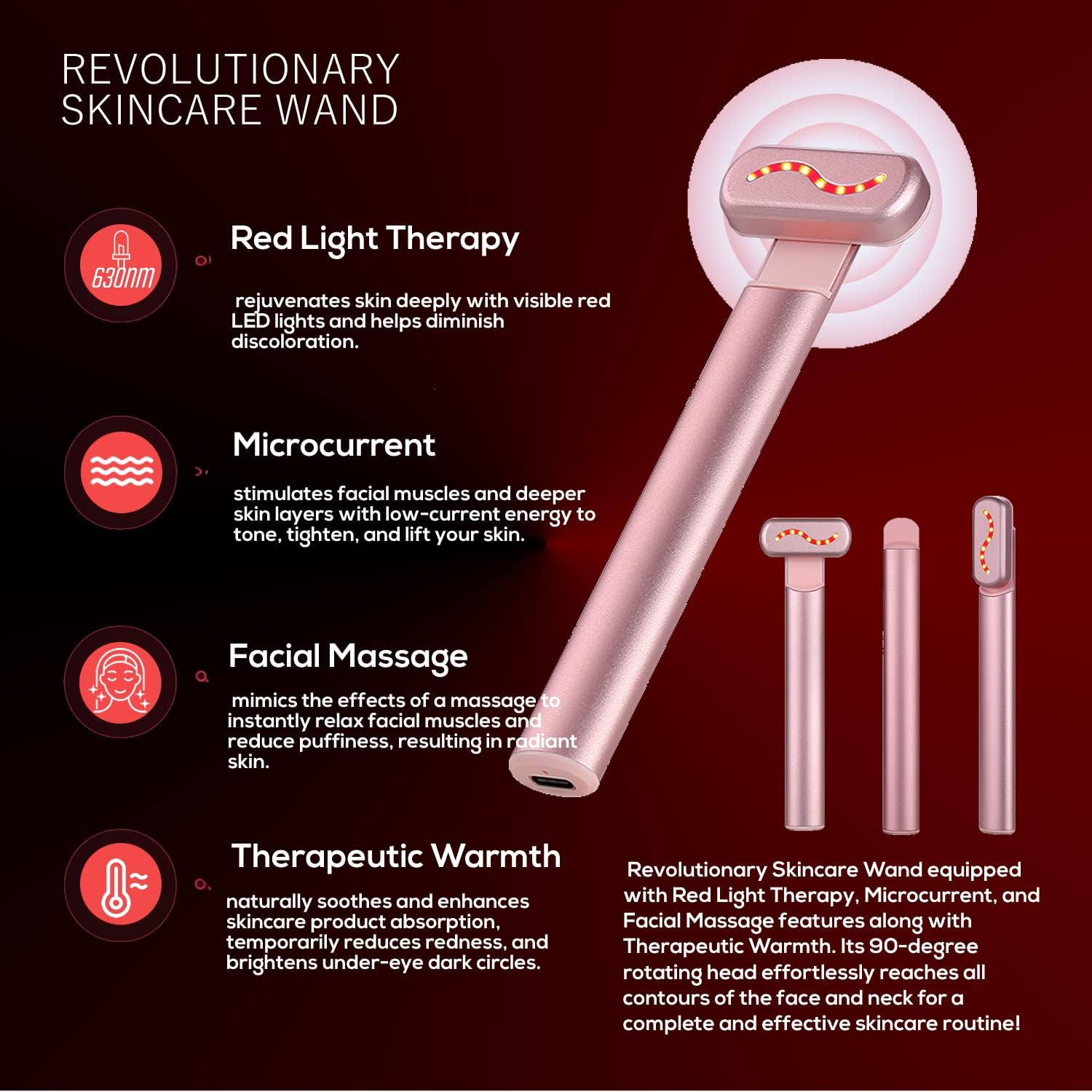 red light therapy wand in use on facial skin