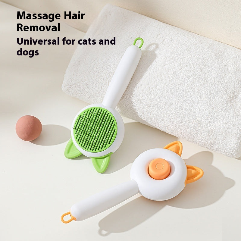 Pet Hair Brush for grooming cats and dogs, featuring a self-cleaning design and comfortable grip.