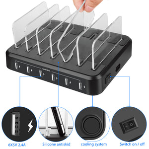 6-Port USB Smart Charging Station with Stand
