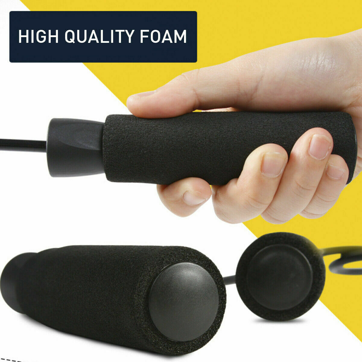 Speed jump rope in use during home workout