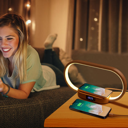 wireless charging bedside lamp with clock