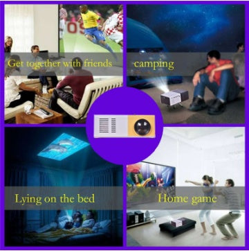 Portable LED projector showing HDMI and USB ports