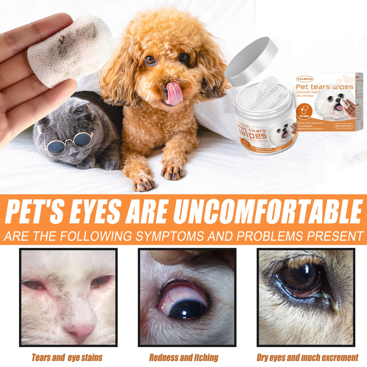 Pet eye wipes closeup of moisturizing formula