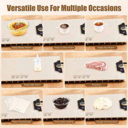 Food Warming Mat 23.6X15.8In 300W Fast Heating Electric Silicone Food Warmer With 14 Temp Levels 10Hrs Timer Settings Roll-Up Portable Hot Plates Heat Pad For Parties Buffet