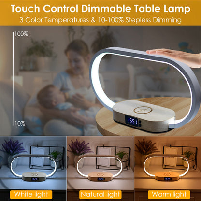 wireless charging bedside lamp with clock