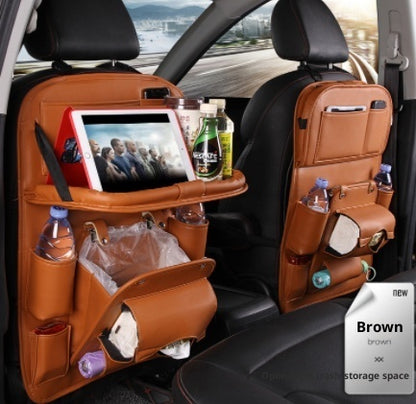 Luxury PU Leather Car Seat Organizer with Fold-Down Tray