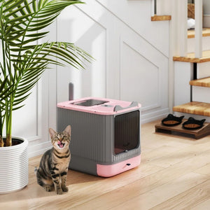 Enclosed Cat Litter Box with Top Exit & Odor Control