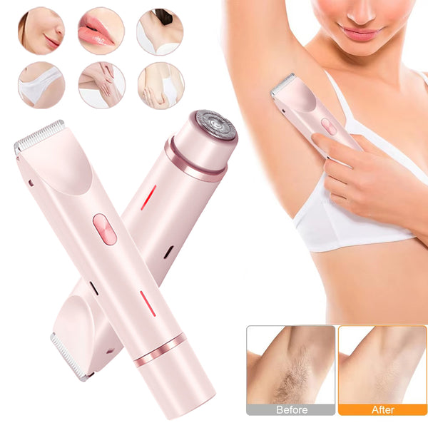 Women electric bikini trimmer 2-in-1 double head shaver for smooth body grooming