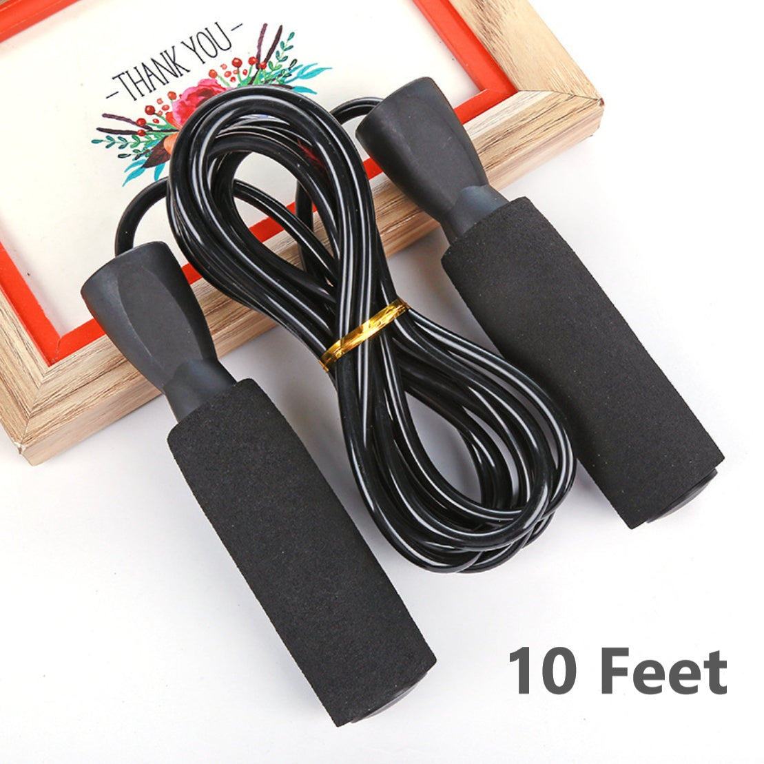 Speed jump rope in use during home workout