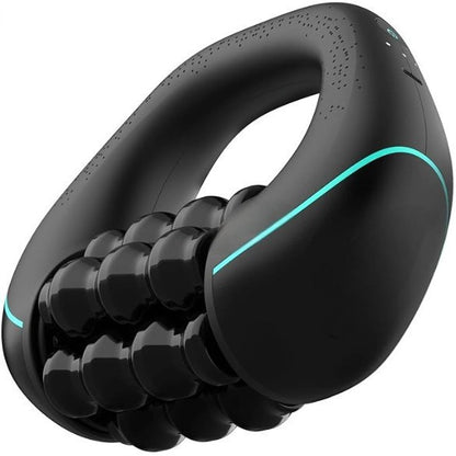 Percussive Roller Massager being used on leg muscles after exercise