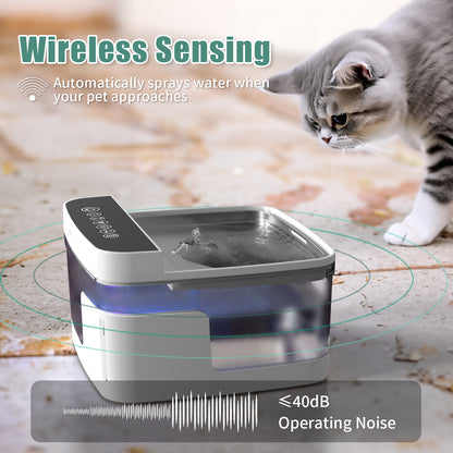 Pet water dispenser in use on kitchen floor