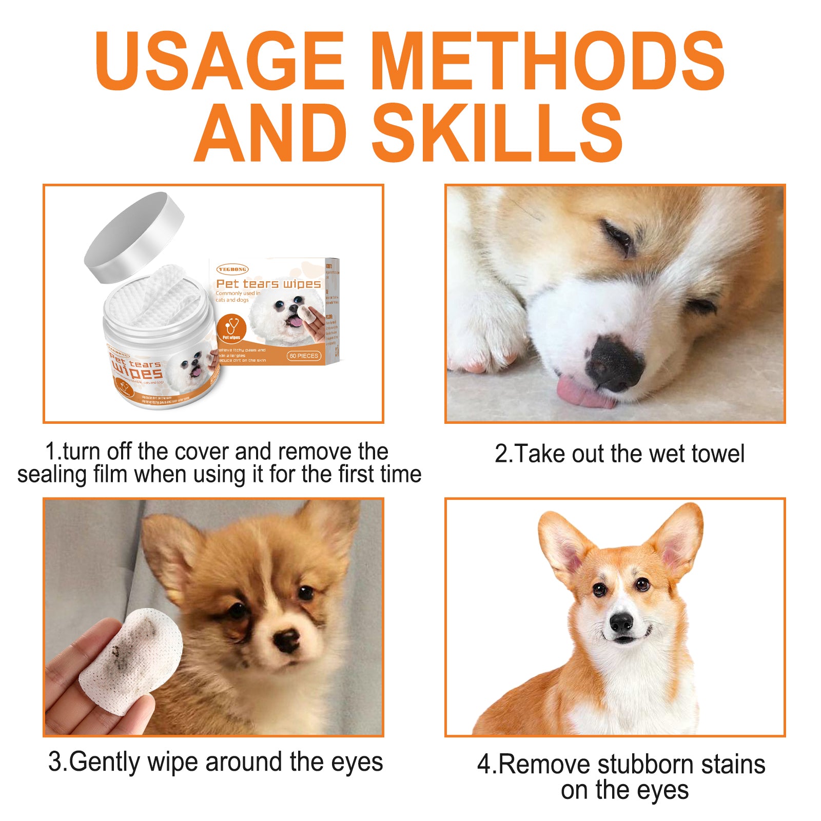 Pet eye wipes removing tear stains detail
