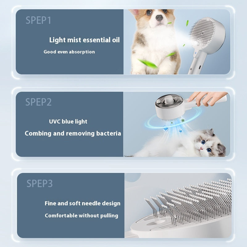 Pet hair remover brush used on dog coat during grooming