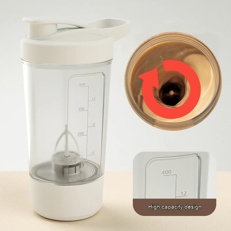 Electric protein shaker bottle mixing shake during use