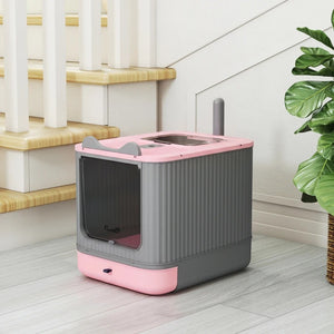 Enclosed Cat Litter Box with Top Exit & Odor Control