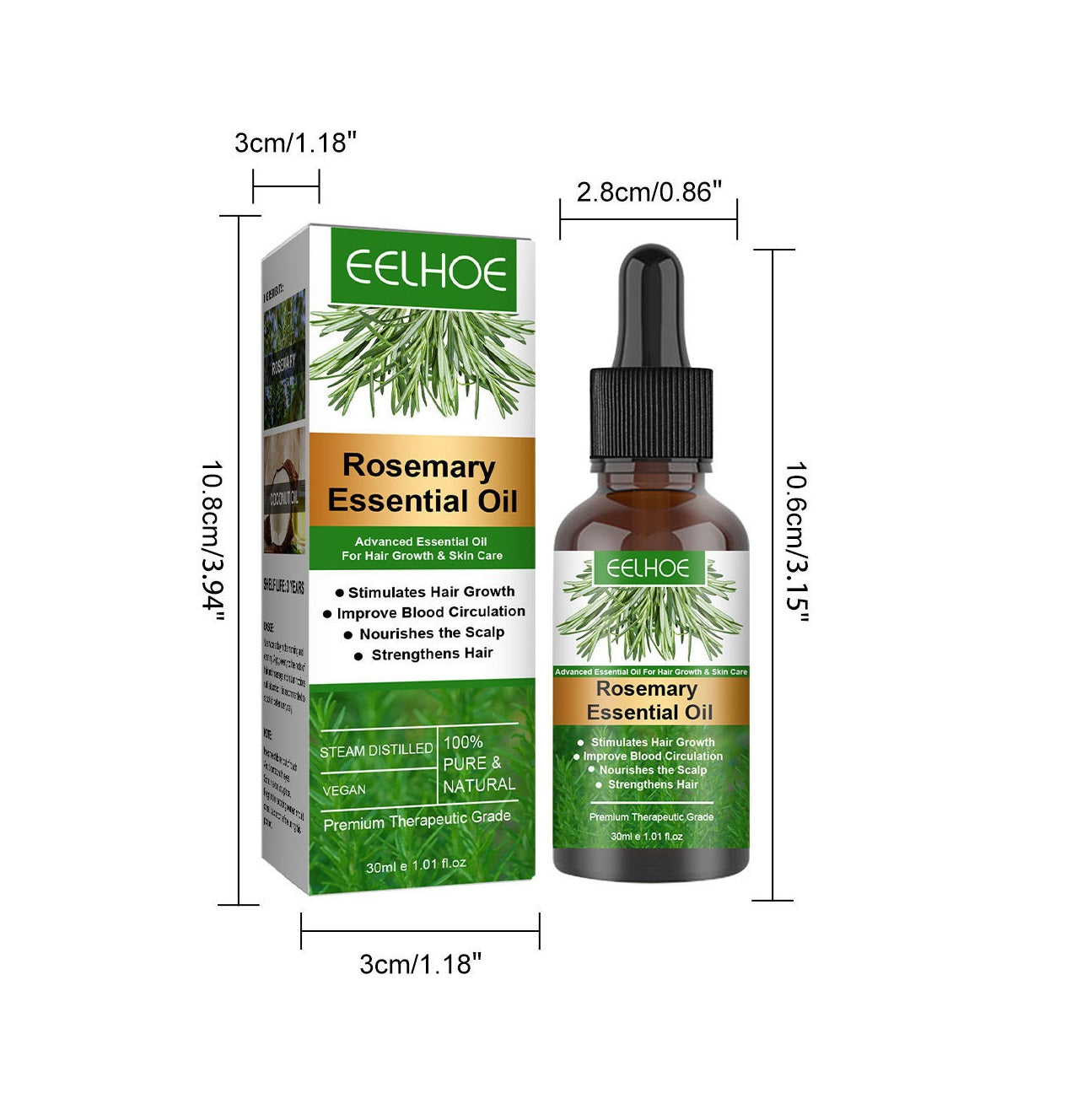 Rosemary Hair Oil bottle and packaging, promoting scalp health and hair nourishment.