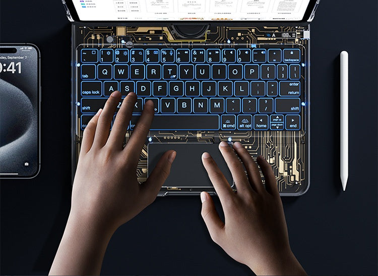 iPad keyboard case with 360 swivel screen rotation