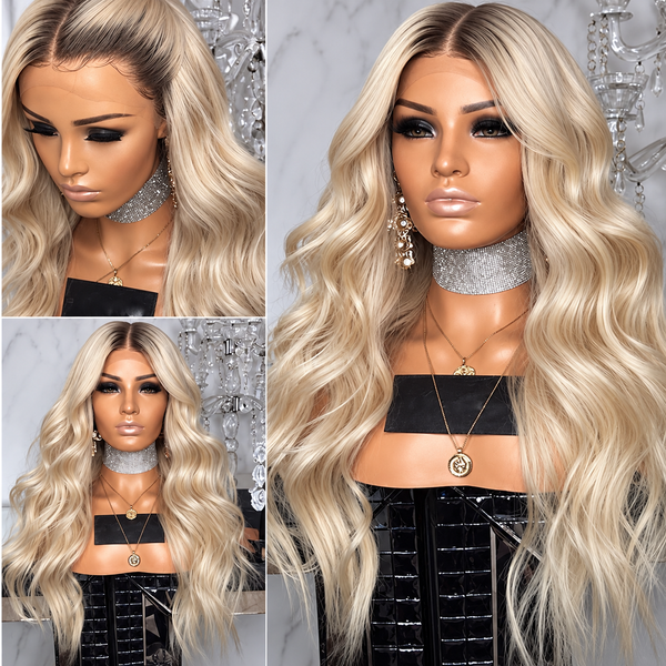 European and American blonde long curly wig