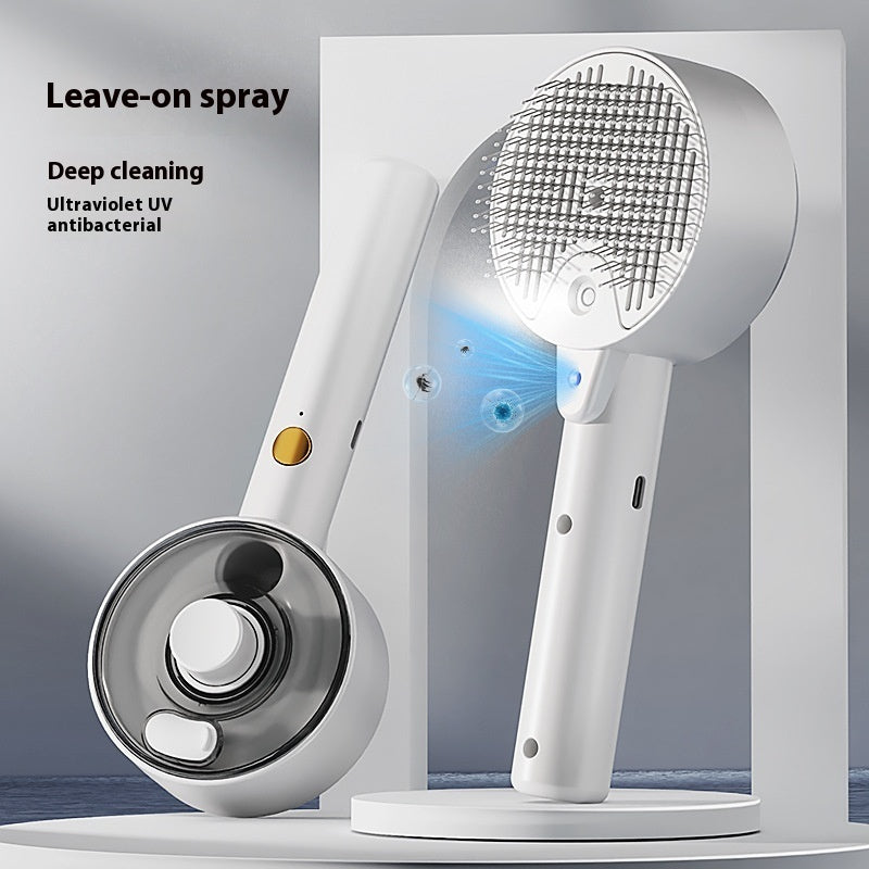 Pet hair remover brush used on dog coat during grooming