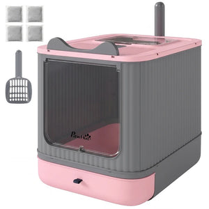 Enclosed Cat Litter Box with Top Exit & Odor Control