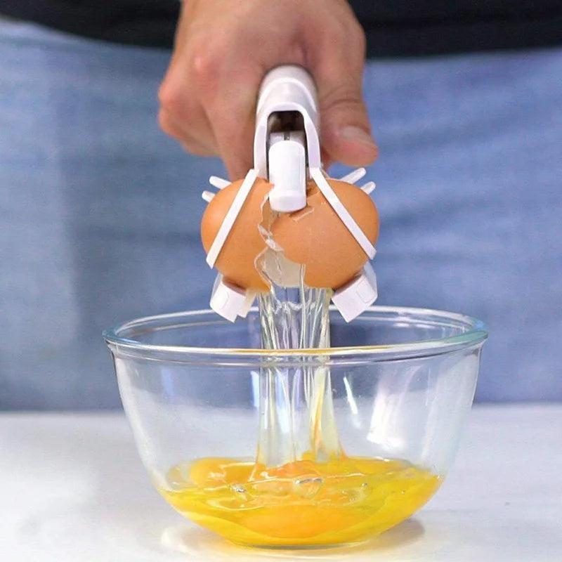 egg cracker tool opening egg cleanly into bowl