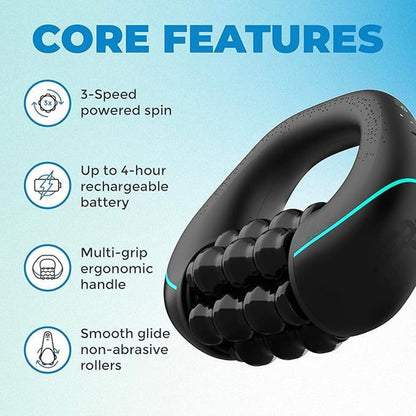 Percussive Roller Massager being used on leg muscles after exercise