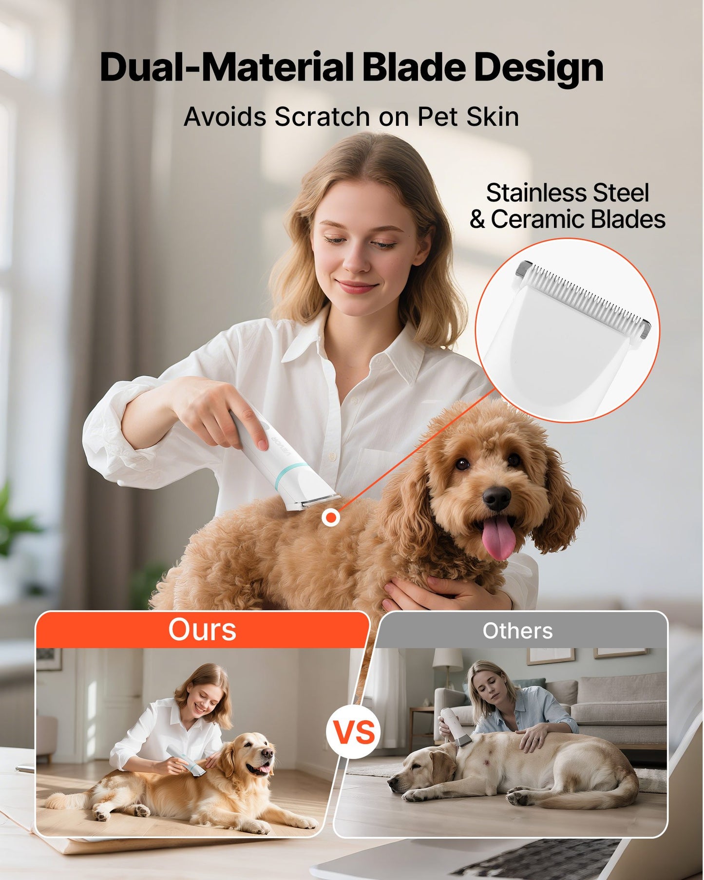 4-in-1 Dog Grooming Kit – Low Noise Cordless Clippers with 6 Combs, 4 Blades & Nail Grinder