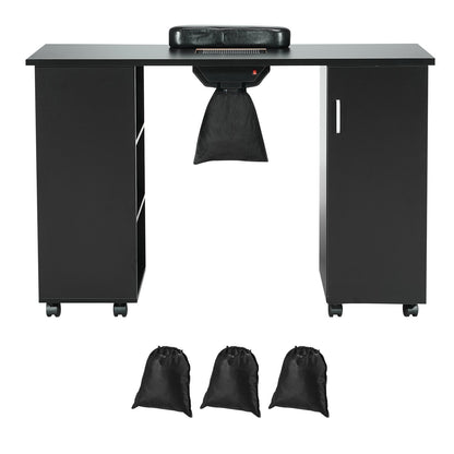 VEVOR Manicure Table, Nail Table Station With Electric Dust Collector, Moveable Nail Tech Desk With 8 Wheels  4 Lockable , 3 Dust Bag & Wrist Rest, MDF Nail Art Workstation For Spa Beauty Salon, Black