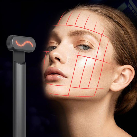 red light therapy wand in use on facial skin