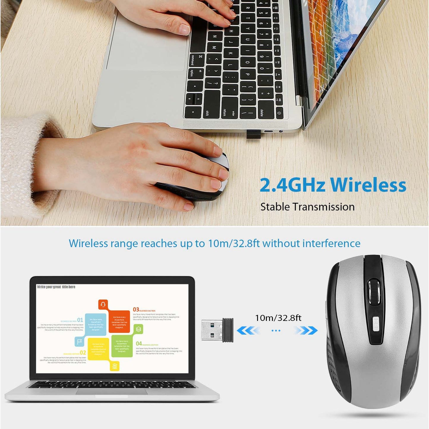 2.4G wireless gaming mouse ergonomic USB receiver