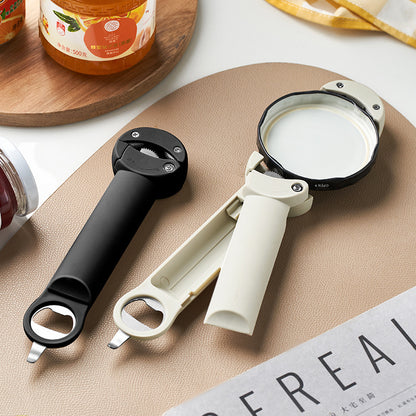 Stainless steel can opener opening metal can