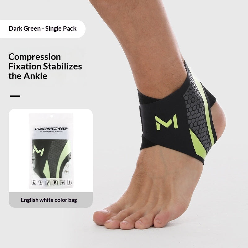 Ankle Support compression foot sleeve brace stabilizes the ankle in dark green color, ideal for active workouts.