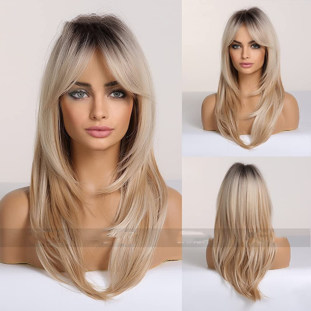 Long Straight Hair Wig with Side Bangs